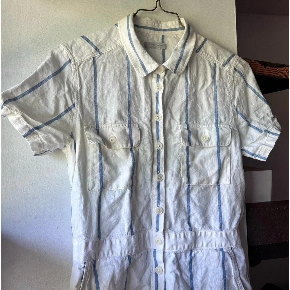 Outerknown S.E.A. Suit Shortall Linen Blend Sailing Stripe Blue - Picture 5 of 7